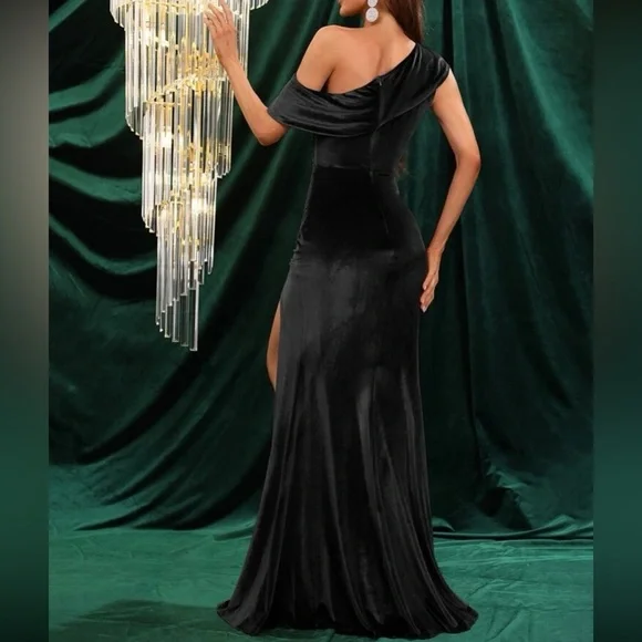 Luxe off shoulder slit thigh party formal evening wedding dress